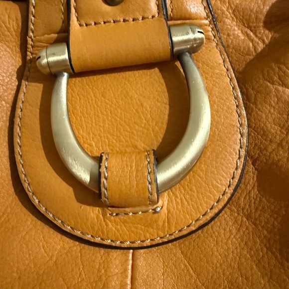 Vintage Y2K western Orange mustard leather shoulder bag baguette style purse - Picture 2 of 14